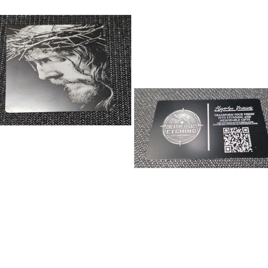 Custom anodized aluminum business cards with high-resolution laser engraving